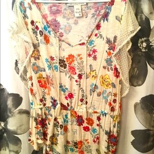 Sheer sleeve cinched waist American Rag top